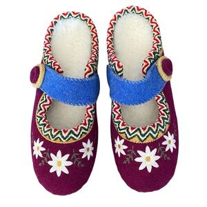 Fondo Gomma Embroidered Wool Felt Slippers made in Italy size 36 US 5.5-6
